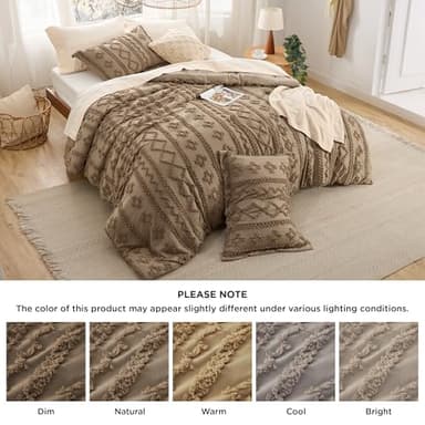 Bedsure Tufted Boho Comforter Set King Size - Light Brown Boho Bed Set, GentleSoft™ 3 Pieces Farmhouse Shabby Chic Embroidery Bedding, Gifts for Woman, Jacquard King Comforter for All Seasons - Image 8
