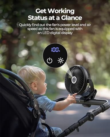 Koonie 10000mAh Portable Clip on Fan with LED Lantern and Hook, 8'' Battery Operated Desk Fan, Quiet Camping Fan with LED Digital Display, 360° Rotation & 3 Speeds for Travel Tent Gym Treadmill - Image 4