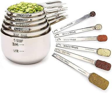 Simply Gourmet Measuring Cups and Spoons Set of 12 – 18/10 Stainless Steel Kitchen Gadgets – Stackable Design with Long Handle Spoons – Fits in Jars – Cooking & Baking Measuring Set for Dry & Liquid - Image 1