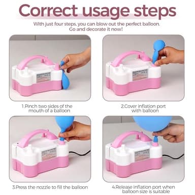DECOCKRAT Balloon Pump - Electric Dual Nozzle Air Pump for Balloon, Portable Balloon Blower Save Time and Effort, Balloon Inflator for Parties and Decorations - 110V-120V, 600W, PinkWhite - Image 4