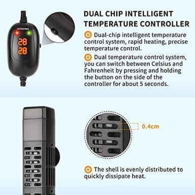 HiTauing Aquarium Heater, 50W/100W/200W/300W/500W Submersible Fish Tank Heater with Over-Temperature Protection and Automatic Power-Off When Leaving Water for Saltwater and Freshwater - Image 6