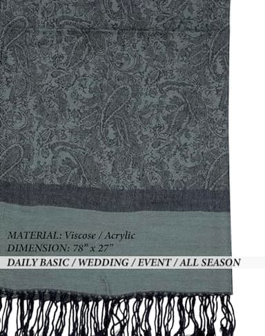 Achillea Women's Two Tone Vintage Jacquard Paisley Pashmina Shawl Wrap Scarf (Charcoal Gray) - Image 6