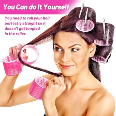 Jumbo Hair Curlers Rollers, 12Pcs 60mm Jumbo Hair Roller Curlers Self Grip Holding Rollers with 12Pcs Hair Clips for Long Straight Thick Hair (Rose Red) - Image 5