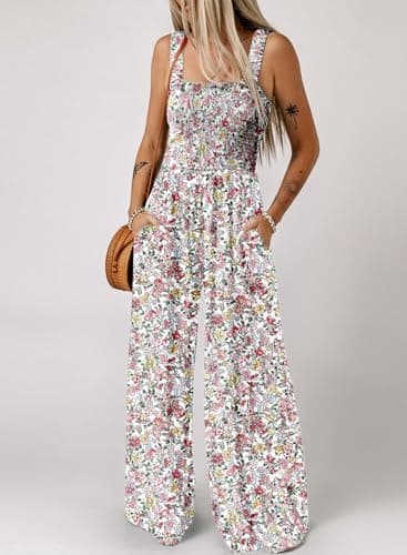 Dokotoo Loose Jumpsuits for Women Overalls Oversized Solid Color Wide Leg One Piece Sleeveless jumpsuit Long Pant Romper with Pockets 2025 Fashion Printed Light Pink Large - Image 2