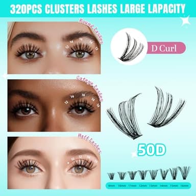 Lash Clusters Wispy 320PCS Eyelash Extension 50D Cluster Lashes Individual Lashes DIY Lash Extension Natural Look Cluster Eyelash Extensions Soft False Eyelashes at Home for Beginners(D-Mix9-16mm) - Image 3