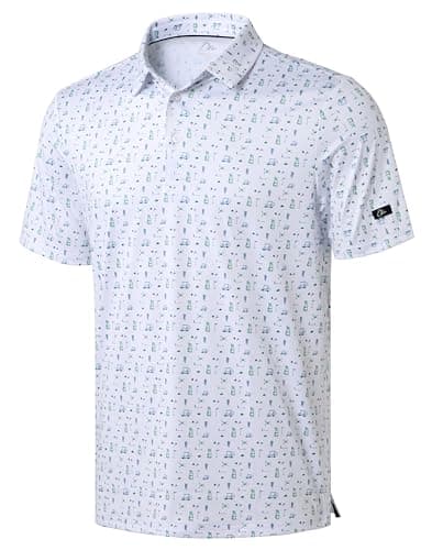 Obla Mens Golf Polo Shirts Short Sleeve Dry Fit Performance Moisture Wicking Casual Print Collared Golf Shirts for Men(White Golf Flag_XL) - Image 1