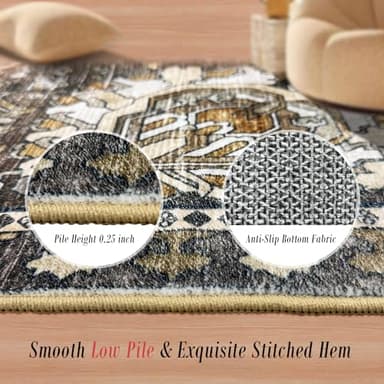 RUGSURE Washable Area Rugs - Perfect for Living Room, Bedroom, Kids Room, Nursery - Stain & Water Resistant Non-Slip, Pet & Child Friendly, Vintage Tribal Area Rugs (Ivory, 9' x 12') - Image 3