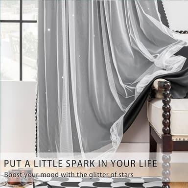 XiDi Black 63x34in Curtain for Bedroom, Girls Room Decor, Living Room, 1 Panel, Blackout Curtains with Laser Cutout Stars, Grommet Top, Washable - Image 2