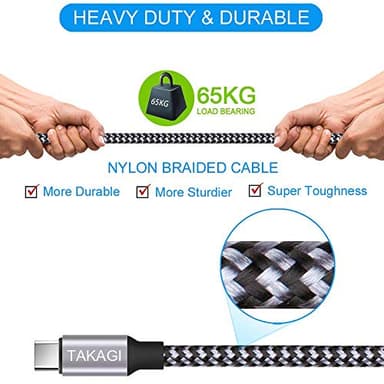 TAKAGI USB to USB C Cable (3Pack 6ft) USB A to Type C Cable Fast Charging Nylon Braided Data Sync Transfer Cord USB C Charger for iPhone 17 Pro Max/17 Air/16e/16 15 Pro/15 Plus/Galaxy S20 S10 Note 20 - Image 4