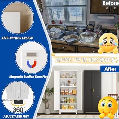 GAIOUS 71" Tall Metal Storage Cabinet with 2 Doors and 4 Adjustable Shelves, Kitchen Pantry Cabinet White Freestanding Cupboard, 5 Tier Multifunctional Steel Storage for Office, Kitchen, Dining Room - Image 5