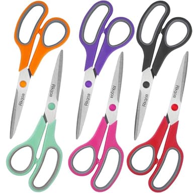 Scissors, Rkqoa 8" Adult Scissors All Purpose 6 Pack - Comfort-Grip Sharp Shears for Office School Sewing Fabric Craft Art Supplies, Teacher/Class Everyday Use, Right/Left Handles - Image 1