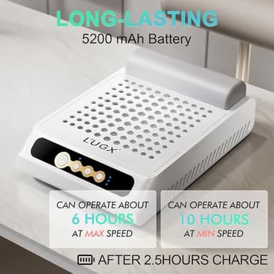 L'UGX Rechargeable Nail Dust Collector, Professional Brushless Turbo Dust Collector Nail Tech, Powerful Dust Suction Machine Manicure Pedicure Tool for Acrylic Nail Polishing, Low Noise, 2Pcs Filters - Image 2