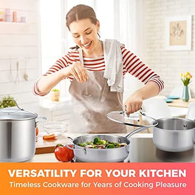 Mueller Pots and Pans Set 17-Piece, Ultra-Clad Pro Stainless Steel Cookware Set, Ergonomic EverCool Handle, Induction Cookware, Includes Saucepans, Skillets, Dutch Oven, Stockpot, Steamer For Cooking - Image 7