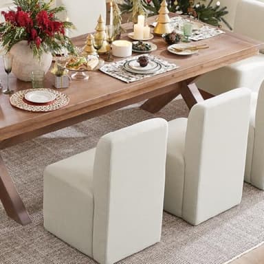 CHITA Dining Chairs with Casters Set of 2, FSC Certified Upholstered Armless Modern Rolling Dining Chairs with Rollers for Bedroom Reading Room Living Room, Linen - Image 6