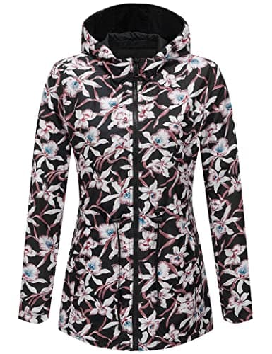 RISISSIDA Women Casual Reversible Lightweight Jacket with Hood Spring Fall,Transition Zipper Up Waterproof Raincoat Black M - Image 1