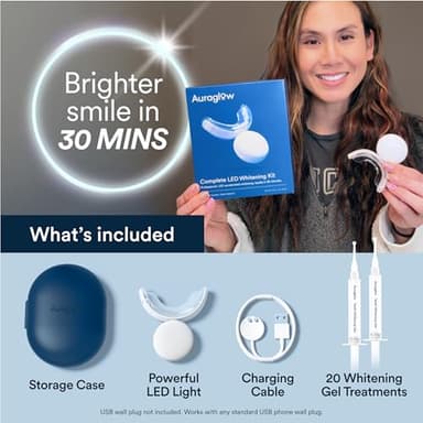 Auraglow Teeth Whitening Kit, LED Accelerator Light, 35% Carbamide Peroxide Teeth Whitening Gel, 20+ Whitening Treatments, Whitens up to 10 Shades in 7 Days - Image 5