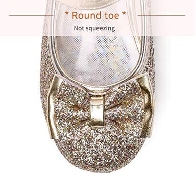 Stelle Girls Dress Shoes Glitter Princess Shoe Flower Mary Jane Low Heels Party Wedding Prom Footwear for Toddler Kids(T08-Gold, 12ML) - Image 2