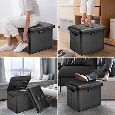 DocSafe Storage Ottoman with Lock,Fireproof Folding Ottoman Foot Rest Stool Storage Chest with Storage Safe for Important Documents,Waterproof 17 Inches Short Ottoman Foot Stool with Handles,Black - Image 4