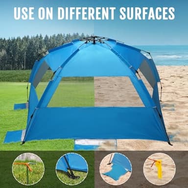WhiteFang Deluxe Pop Up Beach Tent Sun Shade Shelter for 3-4/5-6 Person, UV Protection, Extendable Floor with 3 Ventilating Windows Plus Carrying Bag, Stakes, and Guy Lines - Image 6