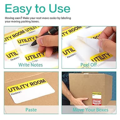 600 Count 3 x 2 Large Home Moving Packing Box Labels for 3-4 Bedroom House with Writable Notes Areas, 17 Color Coded Moving Labels for Boxes + Fragile Moving Stickers + Heavy and Blank Labels - Image 5