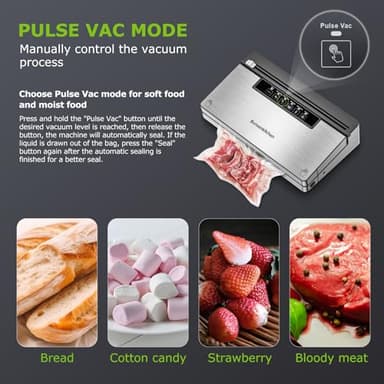 Bonsenkitchen Vacuum Sealer Machine, Stainless Steel Food Sealer Vacuum Sealers with 100 Bags & 1 Roll, 5 Food Vacuum Modes, Built-in Cutter & Bag Storage, Black - Image 4