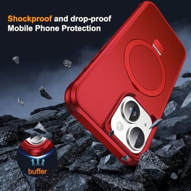 SKYLMW Compatible with iPhone 15 Case with Invisible Magnetic O-Ring Stand Military-Grade Case for iPhone 15 6.1" [Compatible with Mag-Safe][Great Grip Feeling], Red - Image 7