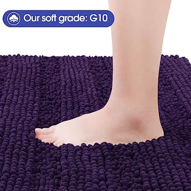 Striped Eggplant Purple Bathroom Rug Set 3 Pieces Ultra Soft, Non Slip Chenille Bath Carpet, Absorbent Plush Shaggy Bath Mats for Bathroom, Toilet, Bedroom, Kitchen - Image 3