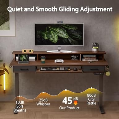 WALKINGDESK 63 Inches Electric Standing Desk with Keyboard Tray, Height Adjustable Sit to Stand Table with 2 Drawers, Ergonomic Home Office Desk with Storage Shelf, Computer Table, Black Walnut - Image 6