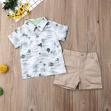 VISGOGO Toddler Baby Boy Flamingo Short Sleeve Button Down Shirt & Casual Shorts Set Summer Outfits 1-6 Years Clothes - Image 2