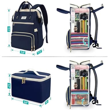 ETRONIK Lunch Backpack for Women, 15.6 Inch Laptop Backpack with USB Port, Stylish Nurse Backpack Teacher Work Bag with Insulated Cooler Lunch Box for Women Men/Travel, Blue - Image 4