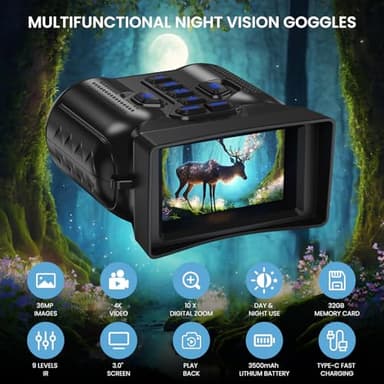 WISHBETY Night Vision Goggles,4K Night Vision Binoculars for Adults,Thermal Binoculars with 10X Zoom & 9-Level Infrared,32GB TF Card Included,Photo & Video Recording,Compact Design,Ideal Gifts for Men - Image 6