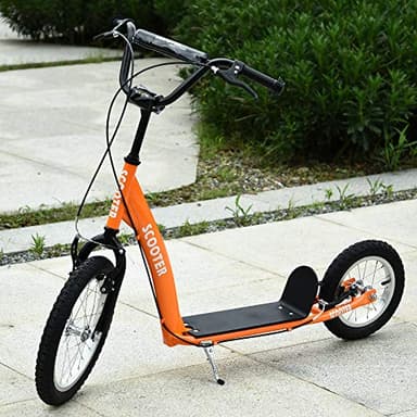 Aosom Youth Scooter Kick Scooter for Kids 5+ with Adjustable Handlebar 16" Front and 12" Rear Dual Brakes Inflatable Wheels, Orange - Image 2