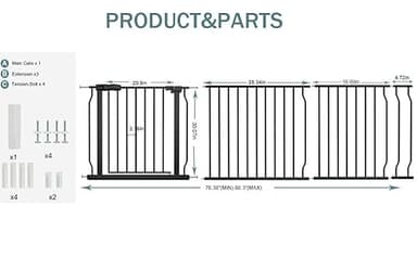 COSEND Extra Wide Baby Dog Gates for Doorways Tension Indoor Safety Gates Black Metal Large Pressure Mounted Pet Gate Walk Through Dog Gate for The House Stairs (Black, 76.38"-86.3"/194-219CM) - Image 3