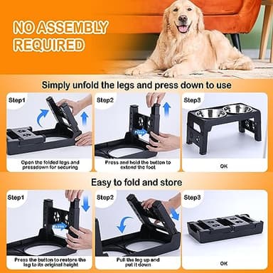 LALOBLUE Elevated Dog Bowls, Raised Dog Bowl with 2 Stainless Steel Dog Food Bowls, Dog Bowls Stand Adjusts to 5 Heights 2.95", 8.46", 9.65", 10.82", 12.01" for Small Medium Large Dogs Cats Pets,Black - Image 6