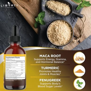 Liberty Lifestyle Organic Maca Root Liquid Drops with Ashwagandha, Nettle, Fenugreek, Beet Root and L-Arginine Liquid Multivitamin for Women and Men - 4oz - Image 6