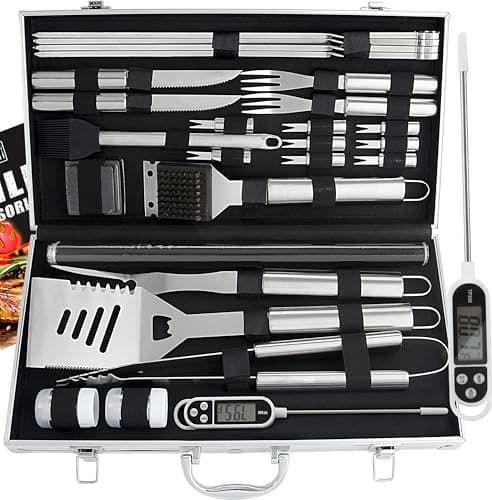 ROMANTICIST 28pcs BBQ Accessories Set with Thermometer - The Very Best Grill Gift on Birthday Wedding - Heavy Duty Stainless Steel Grill Set in Case for Outdoor Cooking Camping Grilling Smoking - Image 1