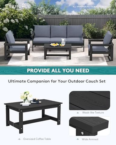 SERWALL HDPE Patio Conversation Set, 6-Piece Sectional Outdoor Furniture Set, All Weather Outdoor Couch Set Patio Furniture Set for Deck, Lawn, Black Frame with Grey Cushion - Image 7