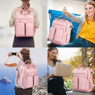 Mancro College Backpack for Women, 15.6 Inch TSA Laptop Bookbag with USB Charging Port and Wet Pocket, Large Capacity Travel Backpacks Casual Daypack, Pink - Image 7