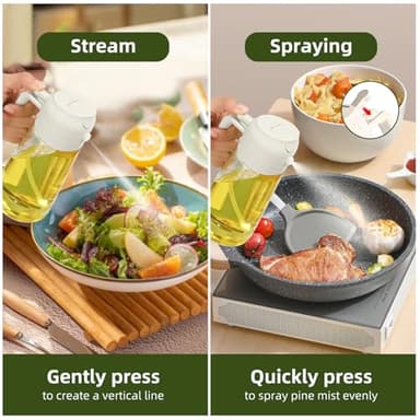 PLAPITATE 2pcs Oil Sprayer for Cooking, 16oz/470ml Oil Dispenser for Kitchen, 2 in 1 Olive Oil Dispenser Bottle for Kitchen Gadgets, Air Fryer, Salad, BBQ (Black, Ivory) - Image 3