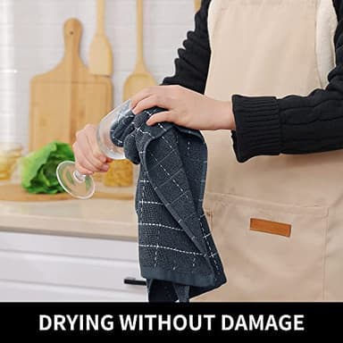 Homaxy 100% Cotton Terry Kitchen Towels(Navy+Grey+Black, 13 x 28 inches), Checkered Designed, Soft and Super Absorbent Dish Towels, 6 Pack - Image 4