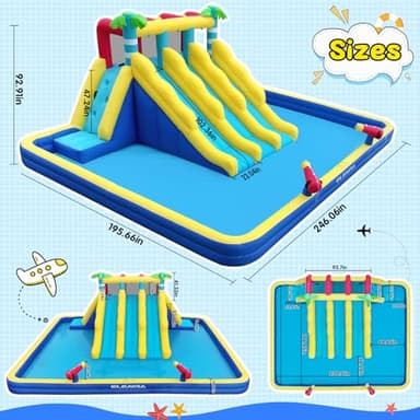 ELEMARA 20.66x16.4FT Inflatable Water Slide for Big Kids, Water Park for Kids Backyard with Large Double-Layer Pool,3 Extra-Long Slides,Climbing Wall, 2 Water Cannons, Water Spraying, 750W Air Blower - Image 5