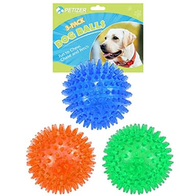 Petizer 3 Pack 2.5" Squeaky Toy Balls, Floating Pool Balls, Spiky Water Toys, Durable Interactive Fetch Toys for Puppy, Chew Toys for Teething (Small Dog) - Image 1