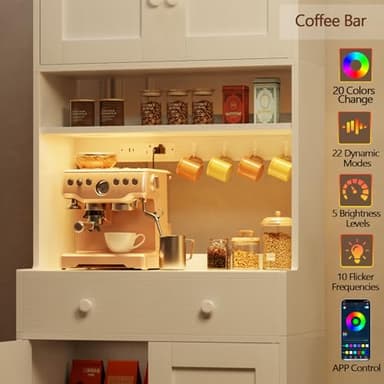 Korfile 71" Tall Kitchen Pantry Storage Cabinet with Power Outlet & LED Light, Freestanding Food Pantry Cabinet with 4 Doors and Shelves, Cupboard with Drawer, Hutch with Microwave Stand, White - Image 5