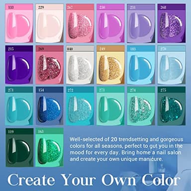 AZUREBEAUTY 31 Pcs Dip Powder Nail Kit Starter 20 Colors Glitter Nude Green Mermaid Serie Dip Powders Liquid Set with Base Top Coat Activator French Nails Art Manicure DIY Salon Christmas Gift - Image 5