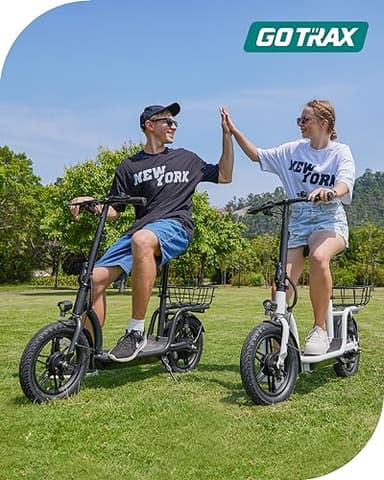 Gotrax Astro Electric Scooter with Seat, 14" Pneumatic Tire and 19 Miles Range&15.5Mph Power by 350W Motor, Comfortable Rear Dual Shock Absorption&Wider Seat, EBike with Carry Basket for Adult White - Image 9