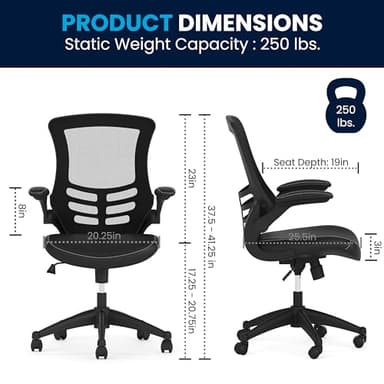 Flash Furniture Kelista Mid-Back Swivel Office Chair with Adjustable Seat Height, Ergonomic Mesh Desk Chair with LeatherSoft Seat, Black - Image 3