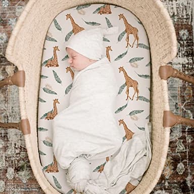 Stretch Fitted Bassinet Sheet Set BROLEX 2 Pack Cradle Sheets for Bassinet Pad/Mattress,Unisex Boys Girls,Ultra Soft,Giraffe Leaf - Image 2