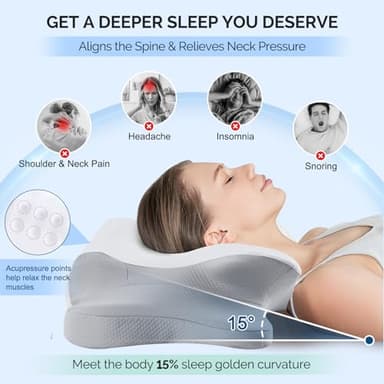 Cervical Pillow for Neck Pain Relief - Cooling Ergonomic Dual-Sided Orthopedic Neck Pillow with Ice Silk Pillowcase, Breathable Memory Foam Contour Pillow for Side, Back, Stomach Sleepers - Image 3