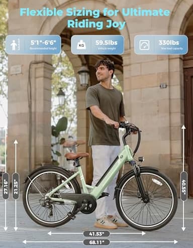 Jasion YC1 ST 26" Electric Bike, 750W Peak Motor, Step-Through Ebike for Adults, 360WH Removable Battery, Up to 40miles, Max 23MPH Urban Commuter E-Bike, 7 Speeds & Front Suspension - Image 8