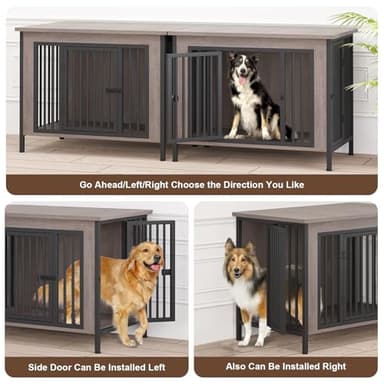 EasyCom Dog Crate Furniture for 1 or 2 Dogs, Heavy Duty Single/Double Dog Crates for Small/Medium/Large Dogs, Dog Kennel Furniture Indoor as TV Stand, Large Size 39.96" L(35-60 Pounds), Oak Grey - Image 2